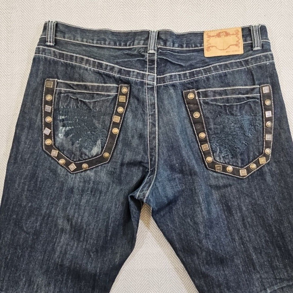 Smoke Rise Jeans Men's 42 x 32 Wide Straight Leg Contrast Thread Embellished Y2K - Picture 10 of 16